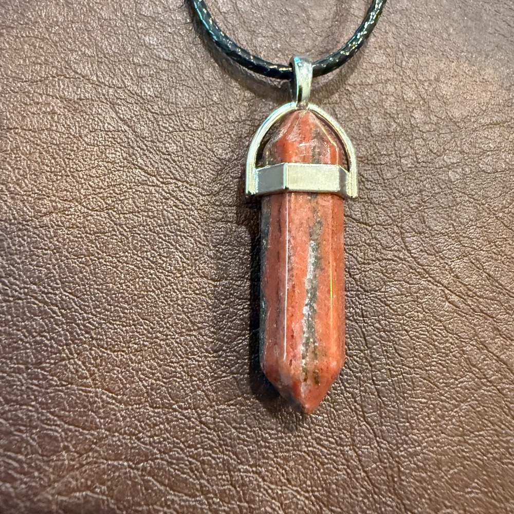 Silver and Red Stone Pendant Necklace
